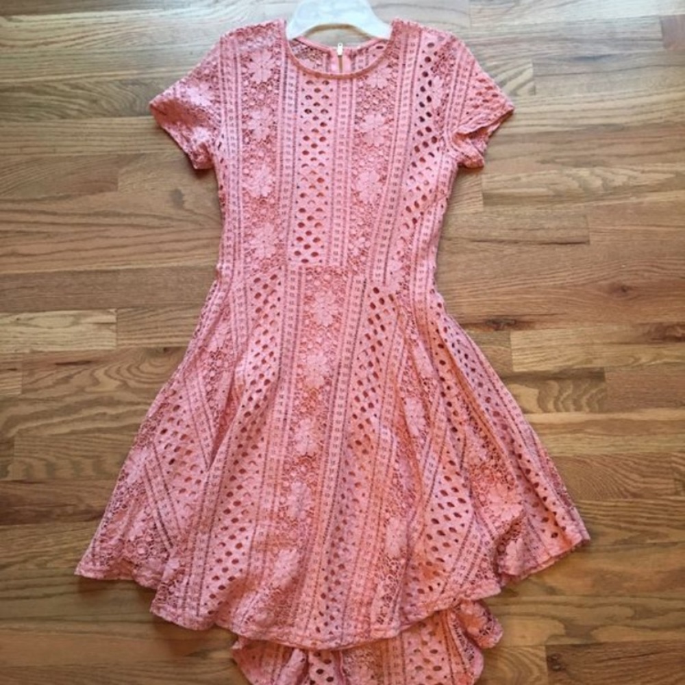 pink skater style lace dress